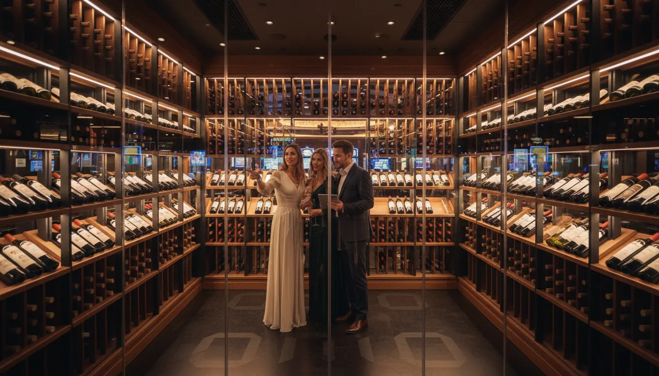 Temperature-controlled wine cellar with extensive bottle collection in casino