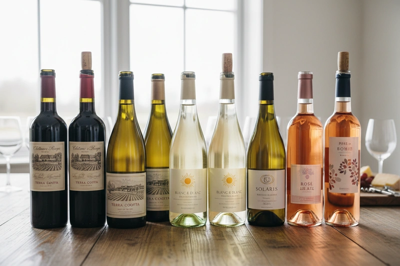 Collection of different wine bottles showing red, white, and rosé varieties